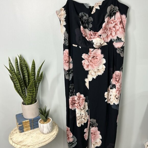 City Chic Navy French Floral Strapless Jumpsuit Size 24 NWT - Picture 5 of 15